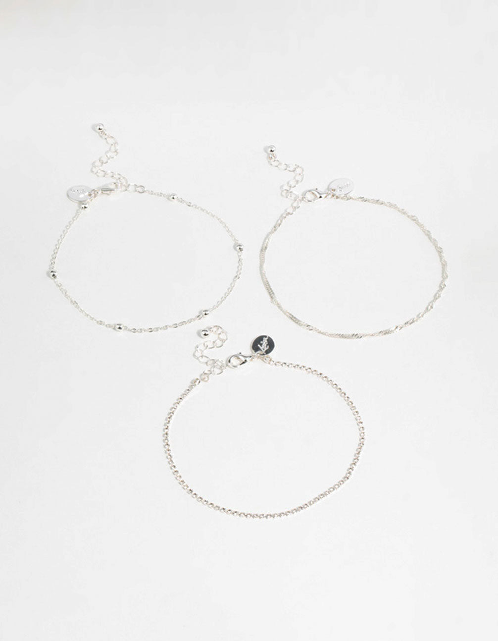 Silver Twisted Cupchain Anklets 3-Pack