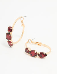 Gold Burgundy Diamante Detail Hoop Earrings - link has visual effect only