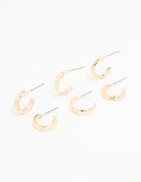 Gold Textured & Sleek Hoop Earrings 3-Pack - link has visual effect only
