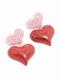 Silver Red & Pink Bubble Heart Drop Earrings - link has visual effect only
