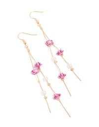 Gold Pearl & Pink Rose Chain Drop Earrings - link has visual effect only