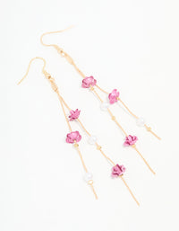 Gold Pearl & Pink Rose Chain Drop Earrings - link has visual effect only