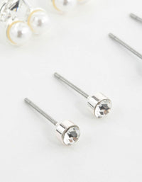 Silver Pearl Diamante & Cherry Earrings 3-Pack - link has visual effect only