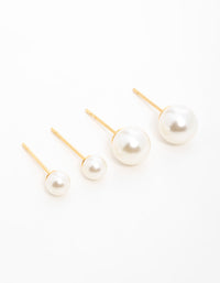 Gold Plated Surgical Steel Pearl Stud Earrings 2-Pack - link has visual effect only