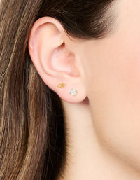 Gold Plated Surgical Steel Cubic Zirconia Eye Stud Earrings 2-Pack - link has visual effect only