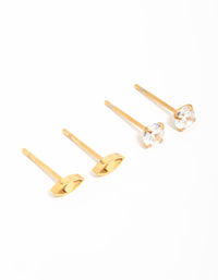 Gold Plated Surgical Steel Cubic Zirconia Eye Stud Earrings 2-Pack - link has visual effect only