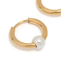 Gold Plated Surgical Steel Pearl Huggie Earrings - link has visual effect only
