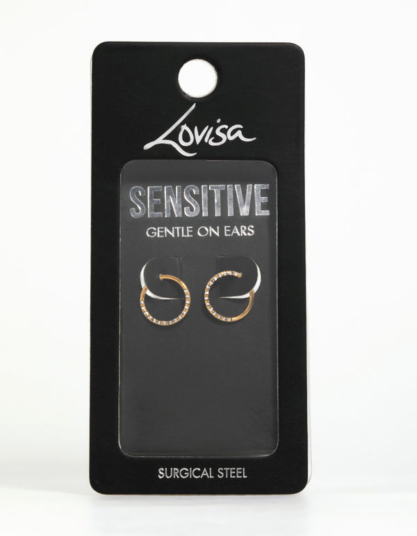 Gold Plated Surgical Steel Diamante Pavé Hoop Earrings