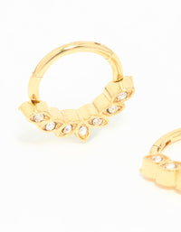 Gold Plated Surgical Steel Cubic Zirconia Leaf Clicker Sleeper Hoop Earrings - link has visual effect only