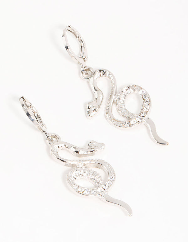 Silver Curved Snake Hoop Earrings