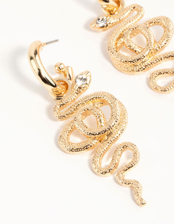 Gold Curved Snake Hoop Earrings