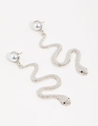 Silver Pearl Snake Drop Earrings - link has visual effect only