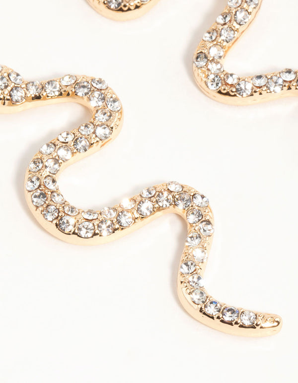Gold Diamante Star & Snake Drop Earrings