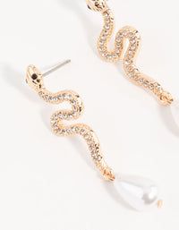 Gold Diamante & Pearl Snake Drop Earrings - link has visual effect only