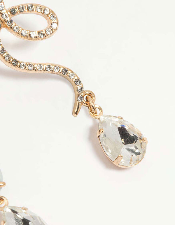 Gold Diamante Snake Drop Earrings