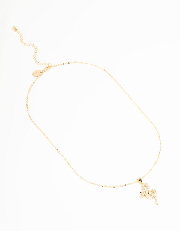 Gold Curved Snake Pendant Necklace