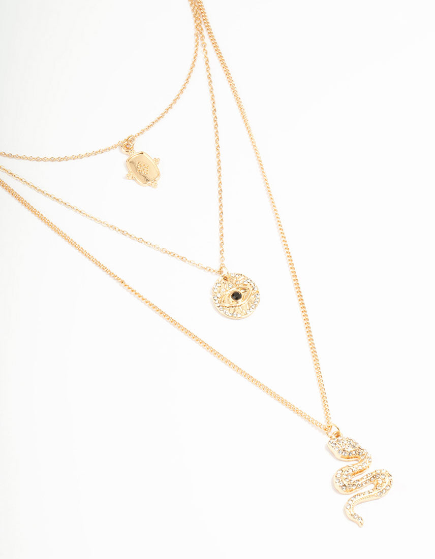 Gold Snake & Eye Layered Necklace