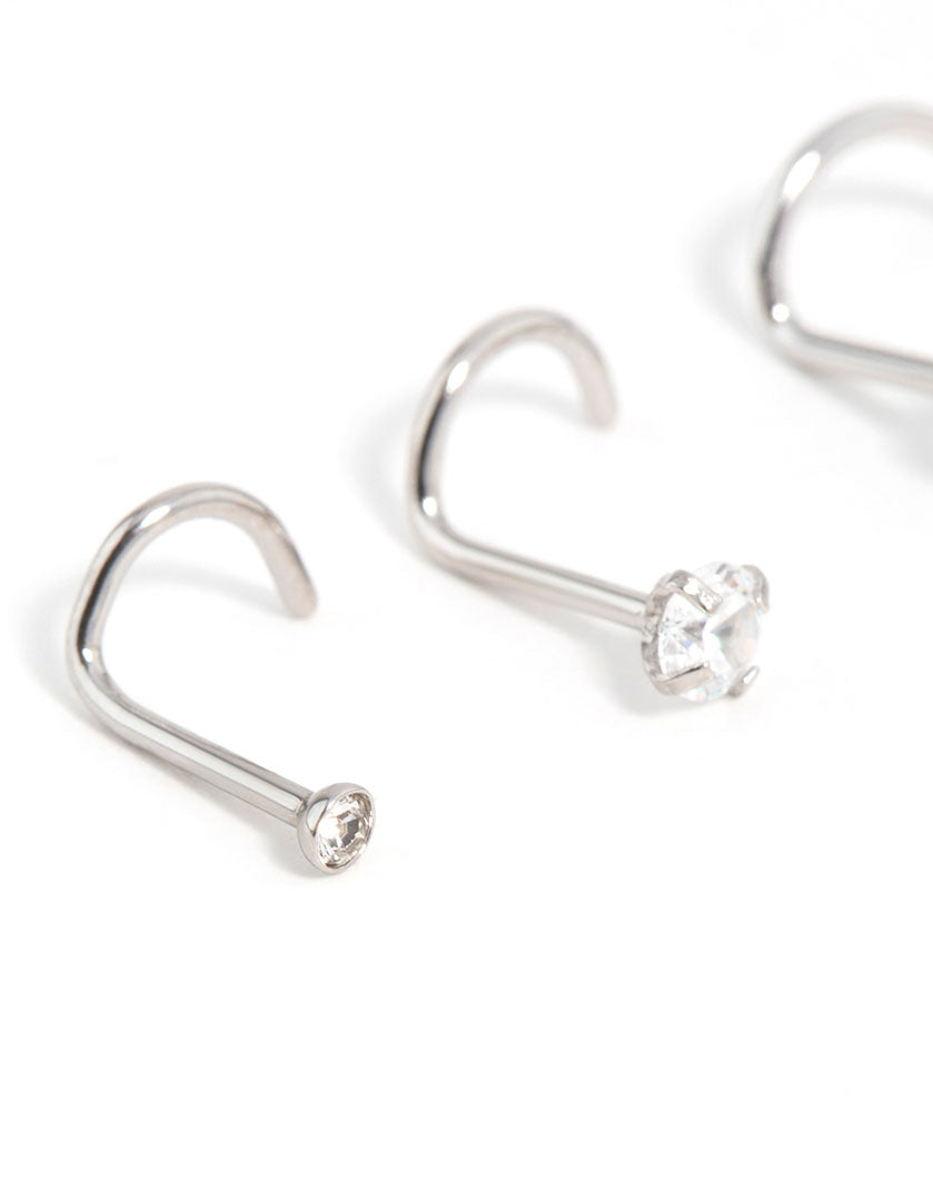 Surgical Steel Cubic Zirconia Butterfly & Round Nose Stud 3-Pack