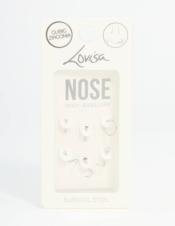 Surgical Steel Cubic Zirconia Floral Nose Piercing 6-Pack