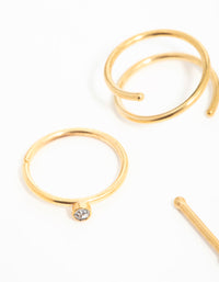 Gold Plated Surgical Steel Cubic Zirconia Bezel Nose Piercings 6-Pack - link has visual effect only