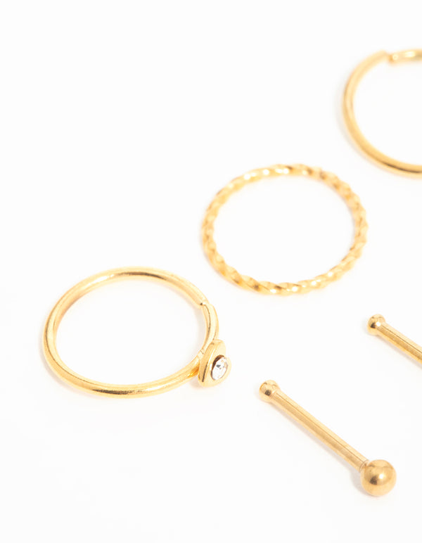 Gold Plated Surgical Steel Micro Heart Nose Piercing 6-Pack