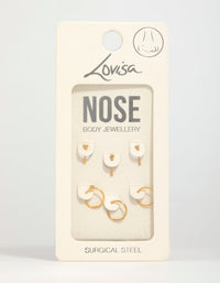 Gold Plated Surgical Steel Micro Heart Nose Piercing 6-Pack - link has visual effect only