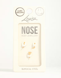 Gold Plated Surgical Steel Cubic Zirconia Flower Nose Piercings 3-Pack - link has visual effect only