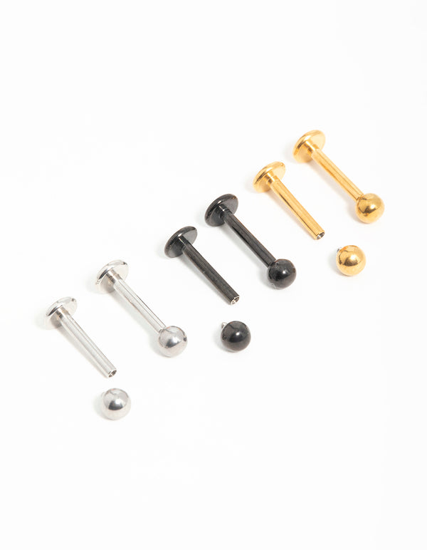 Mixed Finish Surgical Steel Small Ball Flat Back Studs 3-Pack
