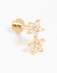 Gold Plated Surgical Steel Cubic Zirconia Double Star Flat Back Stud - link has visual effect only