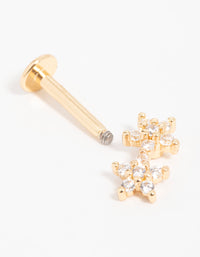 Gold Plated Surgical Steel Cubic Zirconia Double Star Flat Back Stud - link has visual effect only
