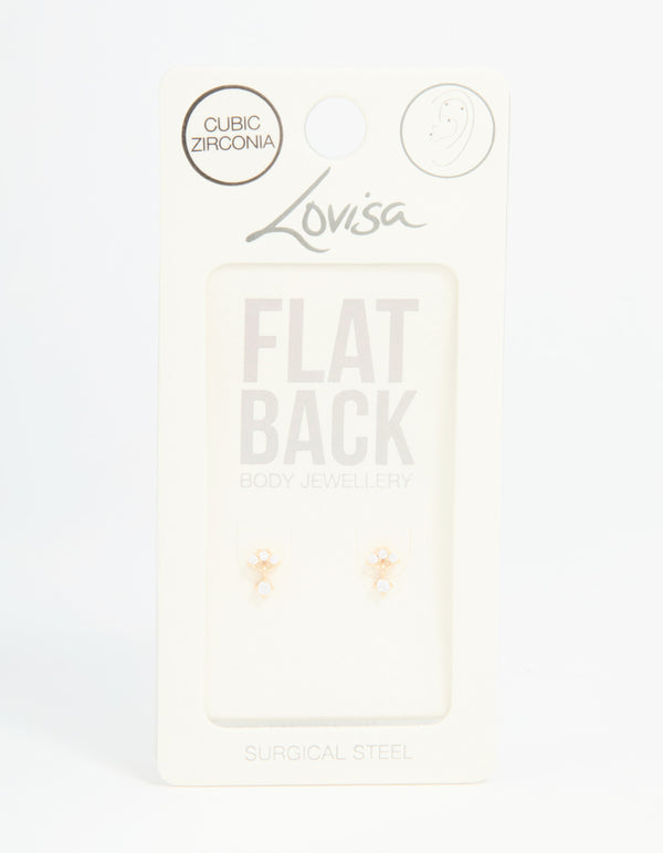 Gold Plated Surgical Steel Cubic Zirconia Flat Back Pack