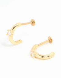 Gold Plated Surgical Steel Cubic Zirconia Ring Hoop Flat Backs - link has visual effect only