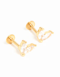 Gold Plated Surgical Steel Cubic Zirconia Leaf Flat Back Stud 2-Pack - link has visual effect only