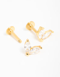 Gold Plated Surgical Steel Cubic Zirconia Leaf Flat Back Stud 2-Pack - link has visual effect only