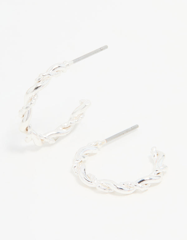 Silver Textured Twisted Hoop Earrings