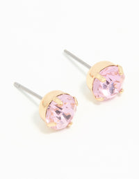 Gold Pink Diamante Stud Earrings - link has visual effect only