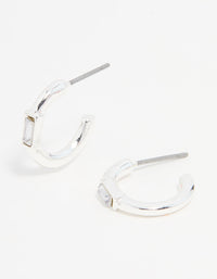 Silver Diamante Baguette Huggie Earrings - link has visual effect only