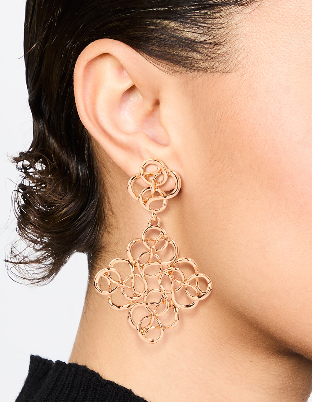 Gold Swirl Diamond Shaped Drop Earrings