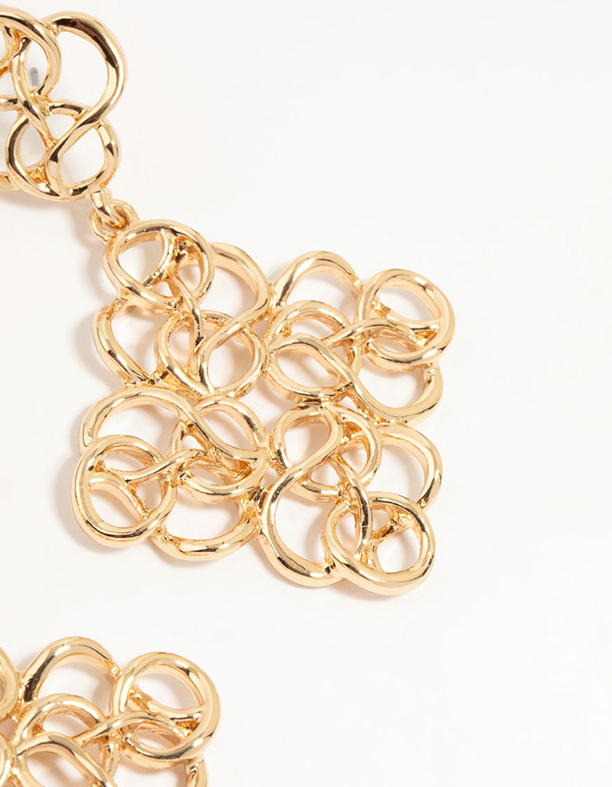 Gold Swirl Diamond Shaped Drop Earrings
