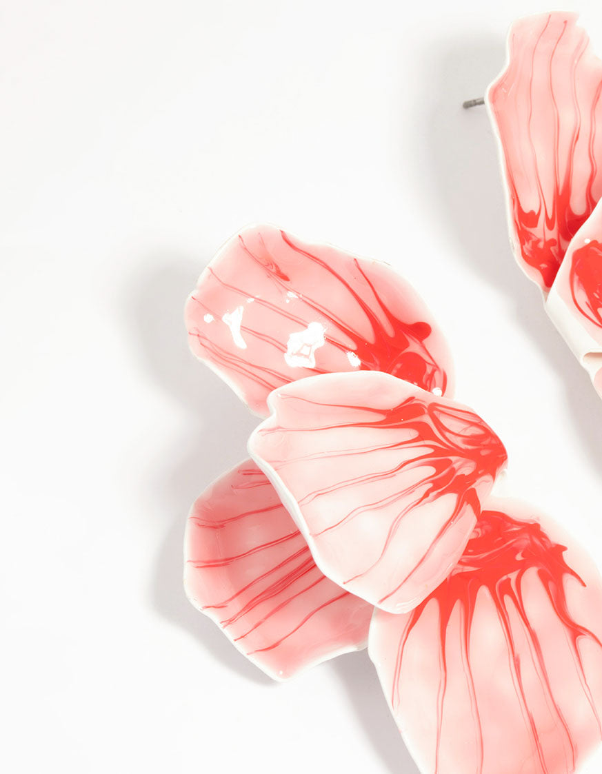 Gold Pink Coated Metal Hammered Statement Petal Stud Earrings