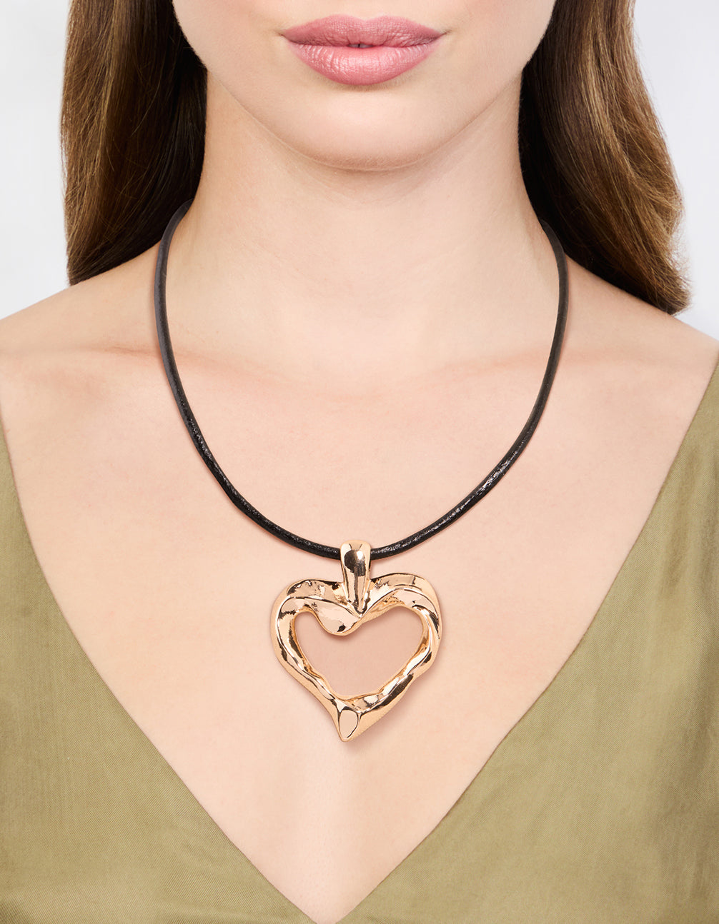 Gold Molten Heart Cord Pendant Necklace