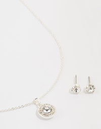 Silver Diamante Halo Necklace & Earrings Set - link has visual effect only