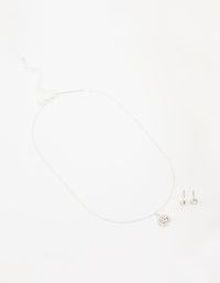 Silver Diamante Halo Necklace & Earrings Set - link has visual effect only