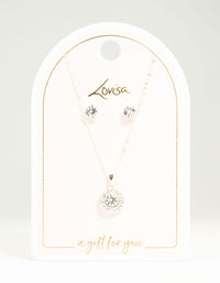 Silver Diamante Halo Necklace & Earrings Set - link has visual effect only
