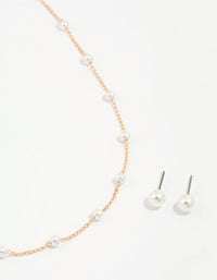 Gold Pearl Station Necklace & Earrings Set - link has visual effect only