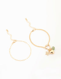 Gold Heart Semiprecious Charm Bracelets 2-Pack - link has visual effect only