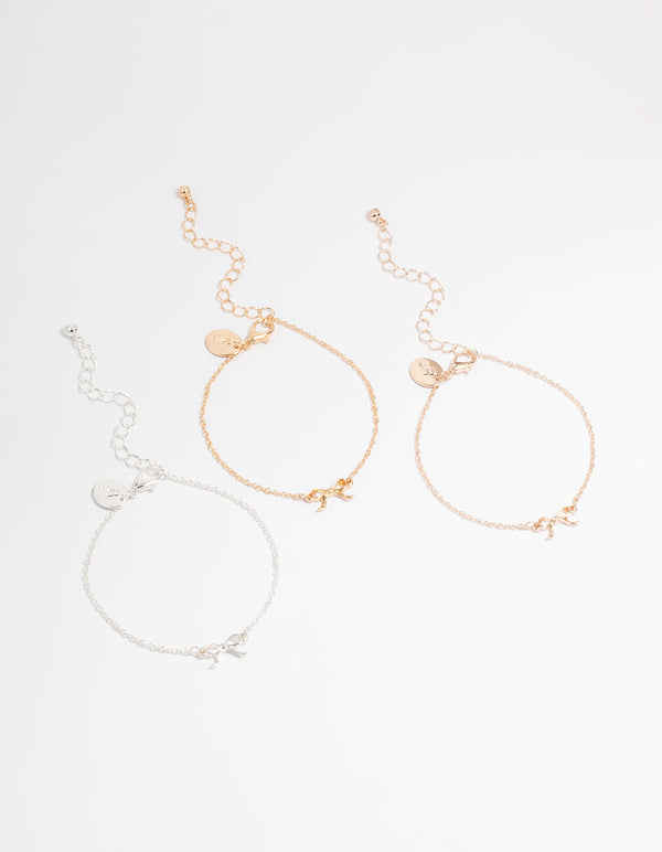 Mixed Metals Bow Bracelets 3-Pack