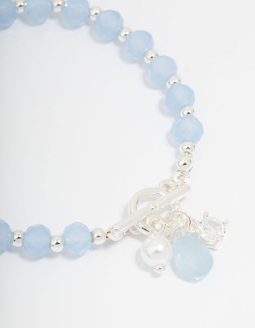 Silver Pearl & Diamante Blue Beaded Bracelet