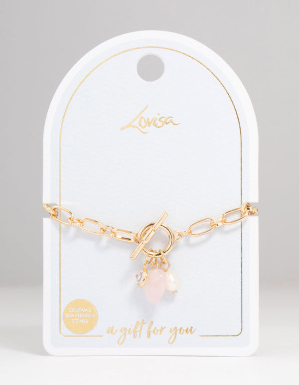 Gold Pearl Heart Charm T & O Bracelet