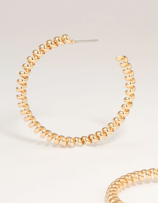 Gold Smooth & Twist Hoop Earrings 3-Pack